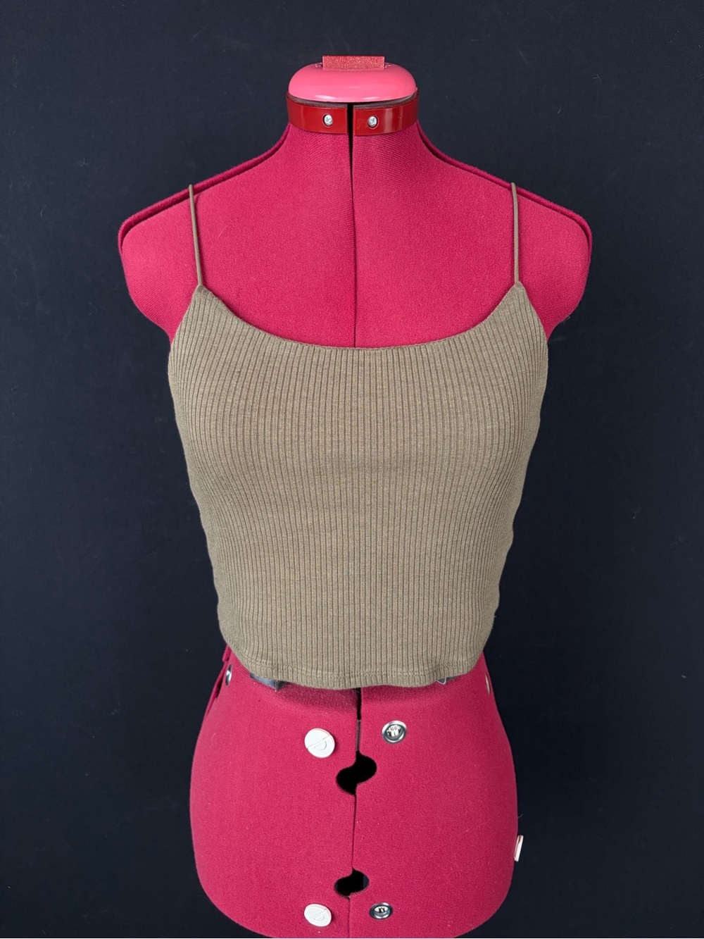 Garage Ribbed Spaghetti Strap Crop Top - Olive